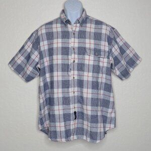Allen Lolly* Men's Short Sleeve Button Down‎ Curved Hem Plaid Shirt~ Size Large